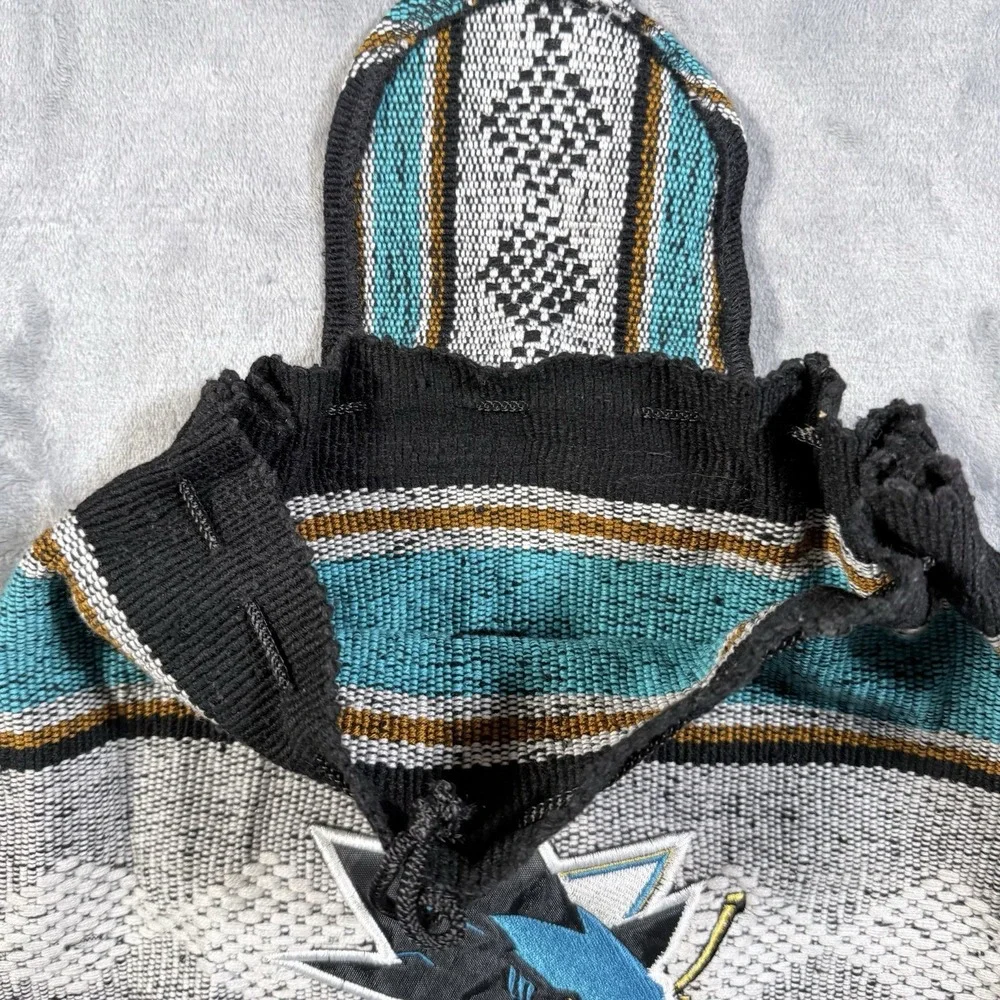 San Jose Sharks Woven Backpack Baja Jerga Mexican Blanket Drawstring Bag